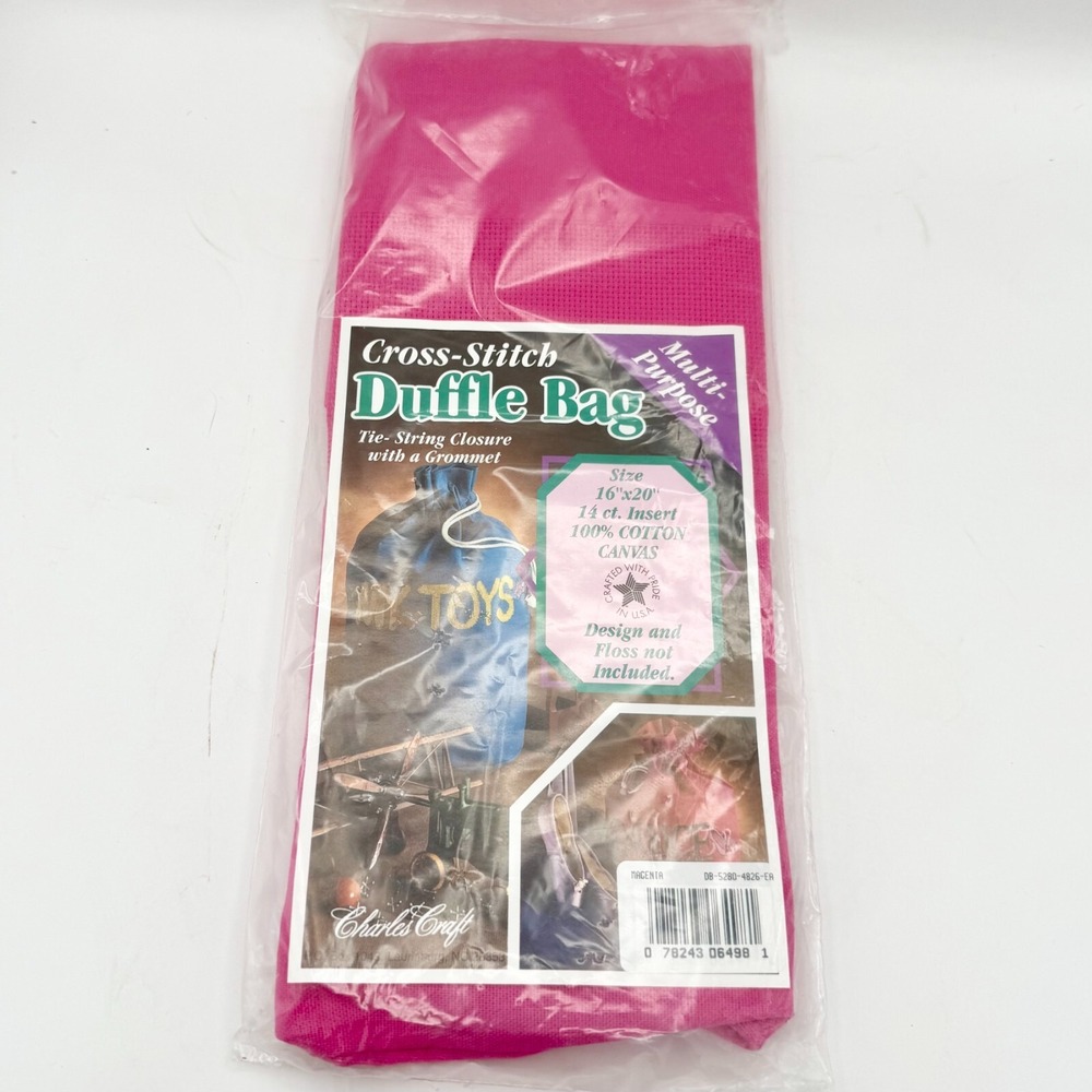 Vintage Charles Craft Cross-Stitch Duffle Bag Kit 16"x20" Magenta NOS